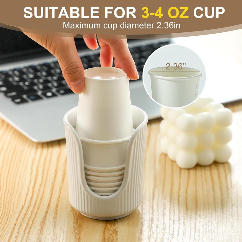 Dobbyby Ceramic Bathroom Cup Dispenser with Stylish Vertical Stripes - Disposable Mouthwash Cup Holder Holds 3-4oz Paper Cups for Rinsing Cups on Bathroom Vanity Countertops (White-White-2 Pack) - Image 4